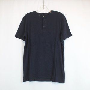 Mens Henley T Shirt Short Sleeve Dark Navy Blue Medium